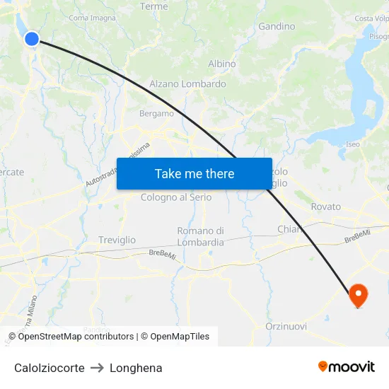 Calolziocorte to Longhena map