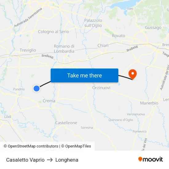 Casaletto Vaprio to Longhena map