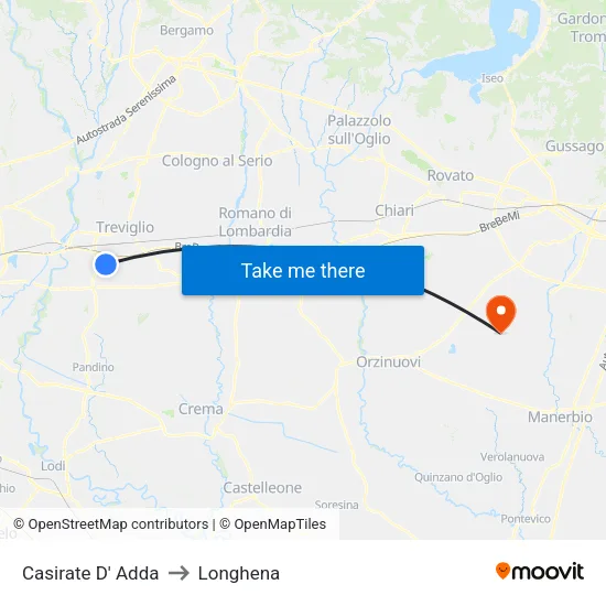 Casirate D' Adda to Longhena map