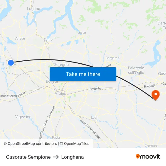Casorate Sempione to Longhena map