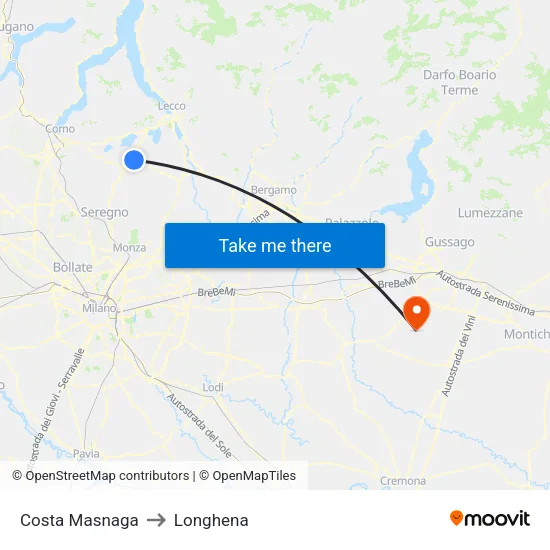 Costa Masnaga to Longhena map