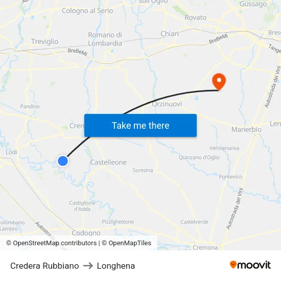 Credera Rubbiano to Longhena map