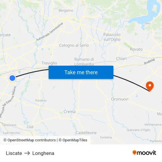 Liscate to Longhena map