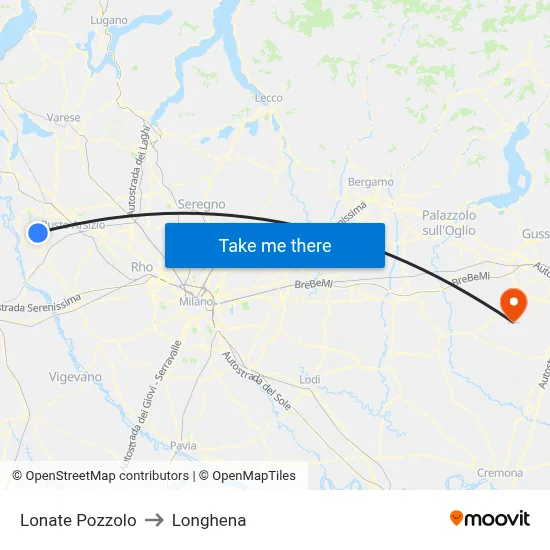 Lonate Pozzolo to Longhena map