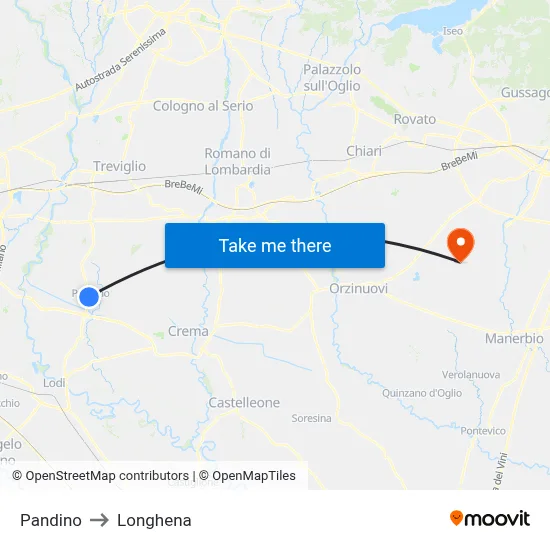 Pandino to Longhena map