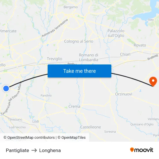Pantigliate to Longhena map