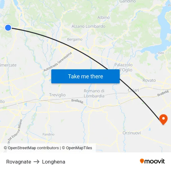 Rovagnate to Longhena map