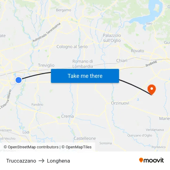 Truccazzano to Longhena map