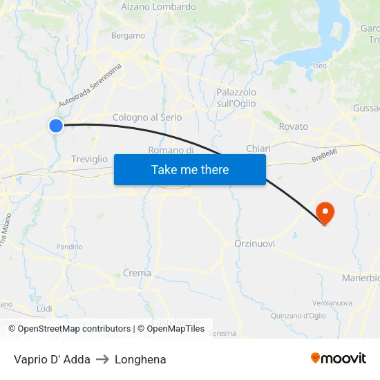 Vaprio D' Adda to Longhena map