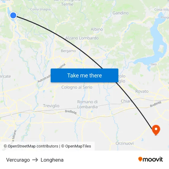 Vercurago to Longhena map