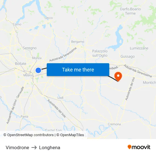 Vimodrone to Longhena map