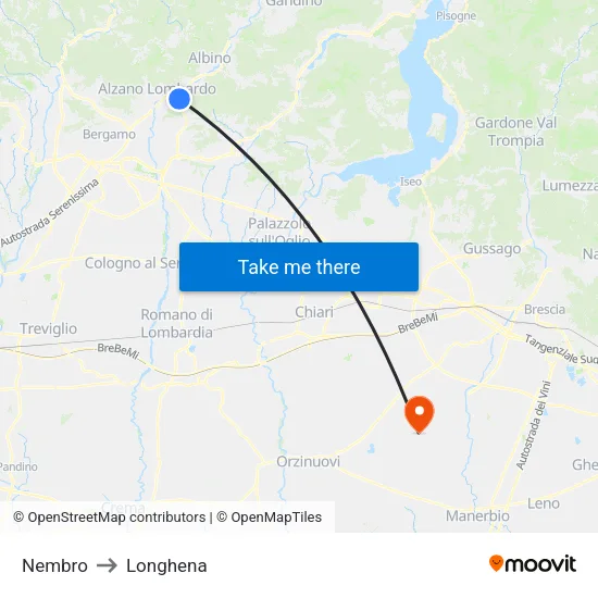 Nembro to Longhena map