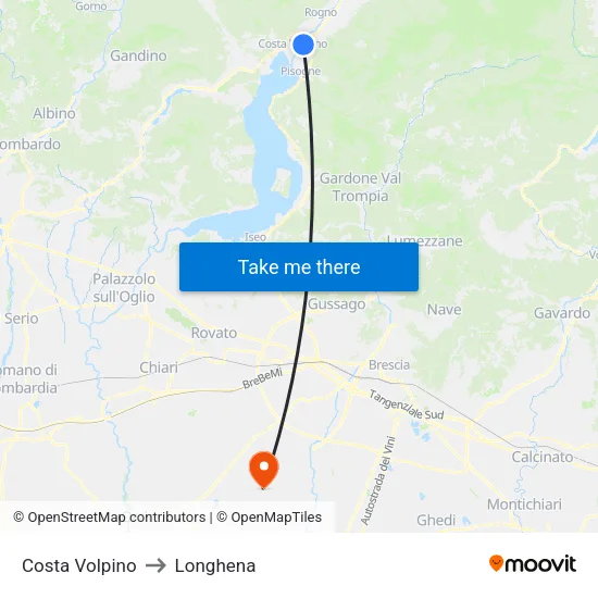 Costa Volpino to Longhena map