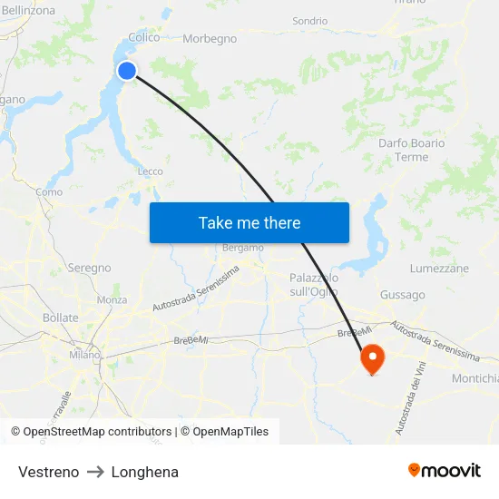 Vestreno to Longhena map