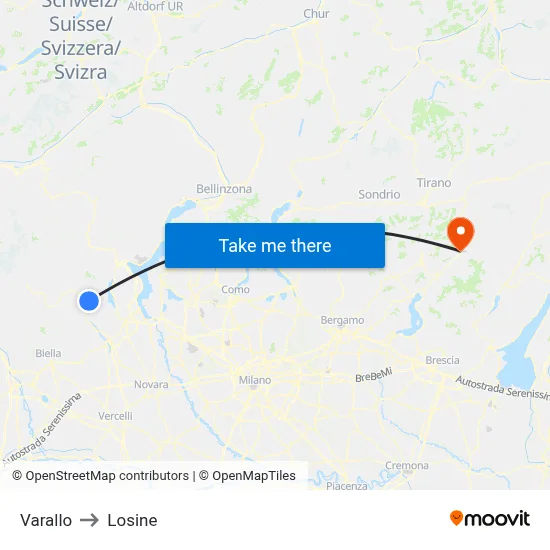 Varallo to Losine map