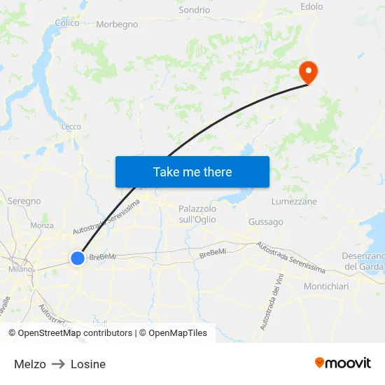 Melzo to Losine map