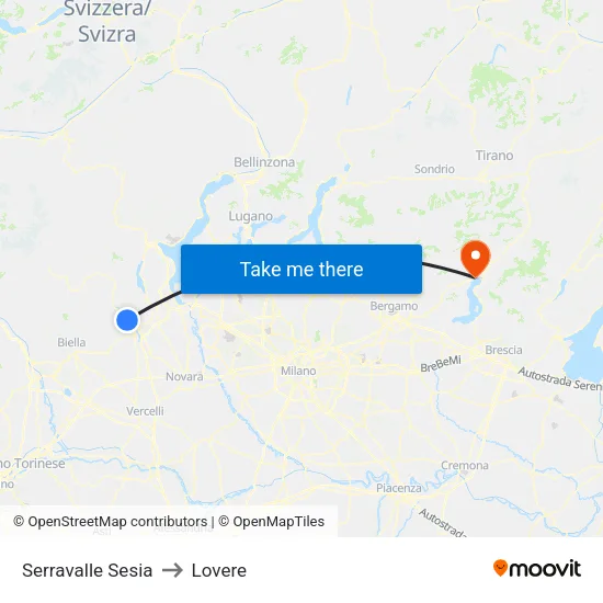Serravalle Sesia to Lovere map