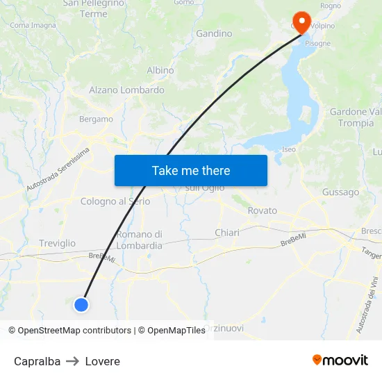 Capralba to Lovere map