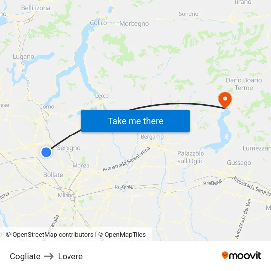 Cogliate to Lovere map