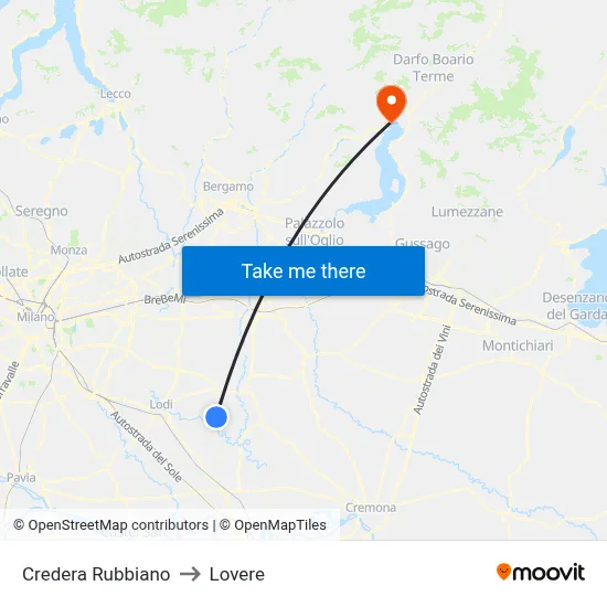 Credera Rubbiano to Lovere map