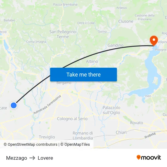 Mezzago to Lovere map