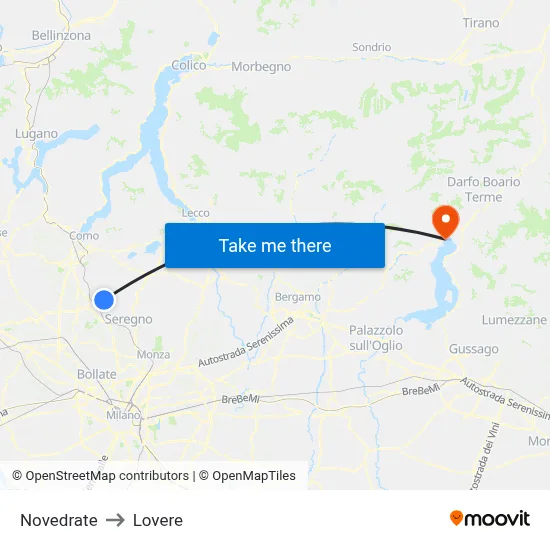 Novedrate to Lovere map