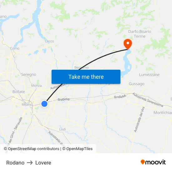 Rodano to Lovere map