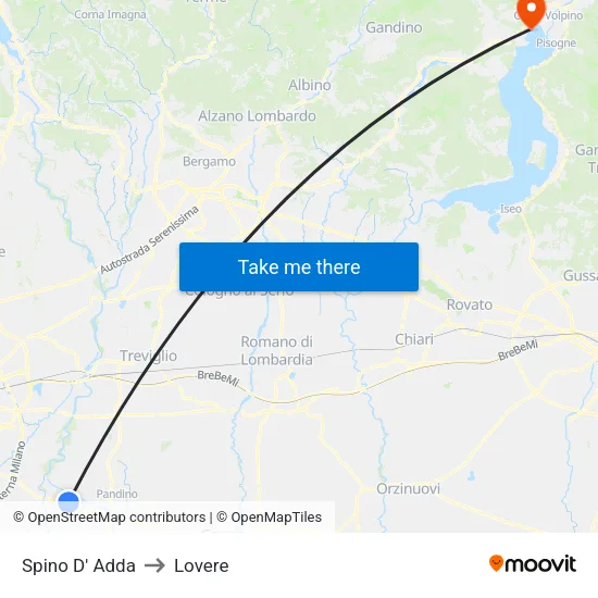 Spino D' Adda to Lovere map