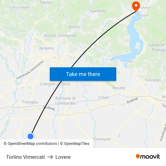 Torlino Vimercati to Lovere map