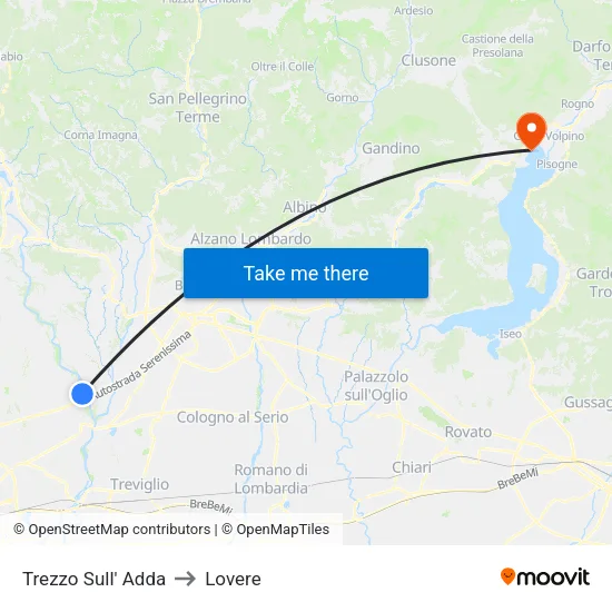 Trezzo Sull' Adda to Lovere map