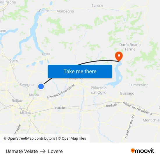 Usmate Velate to Lovere map