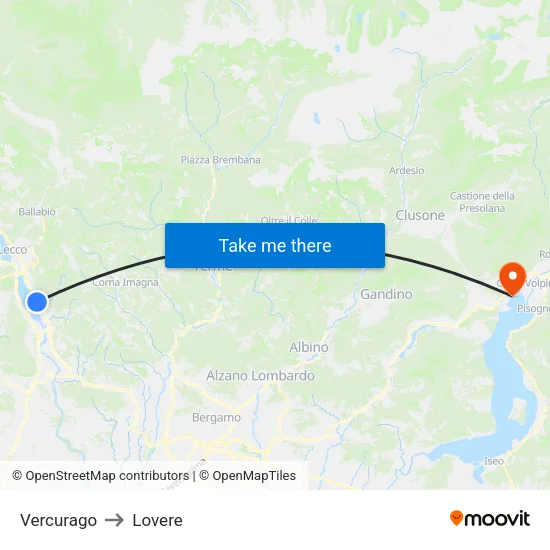 Vercurago to Lovere map