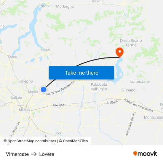 Vimercate to Lovere map