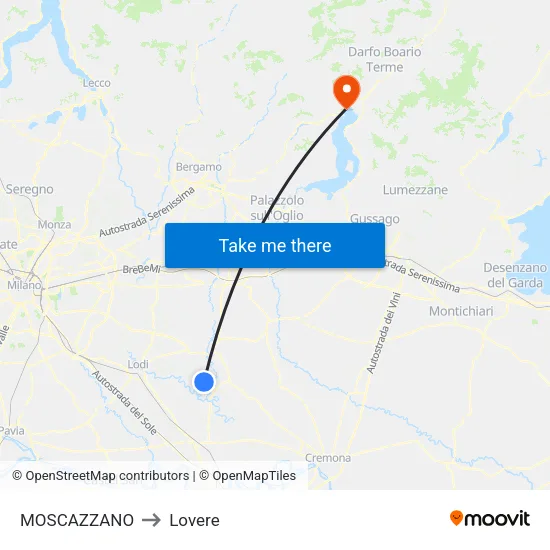 Moscazzano to Lovere map