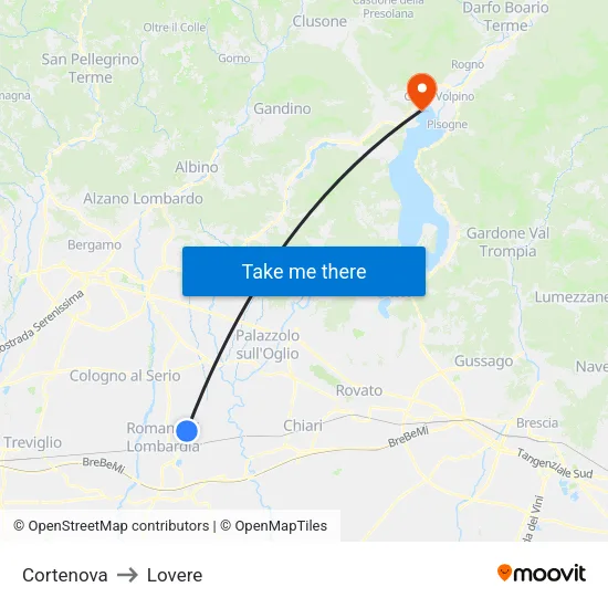 Cortenova to Lovere map