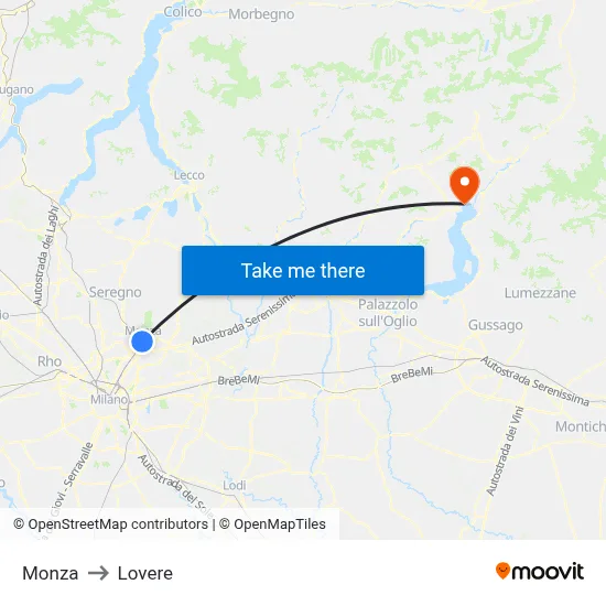 Monza to Lovere map