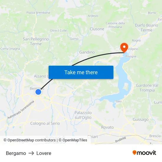 Bergamo to Lovere map