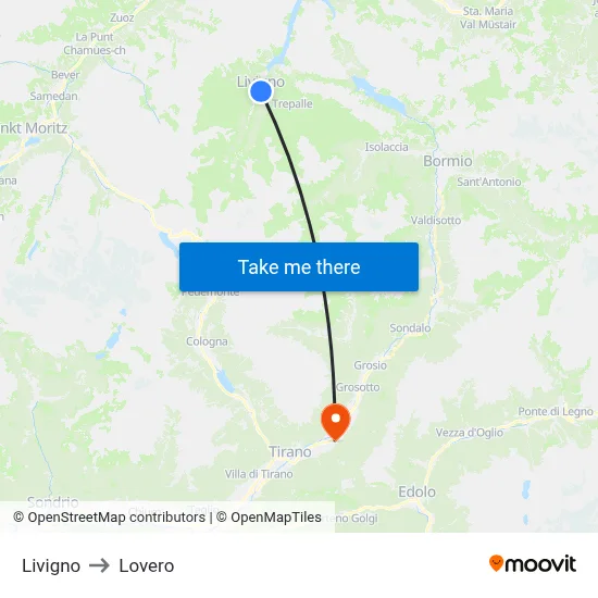 Livigno to Lovero map