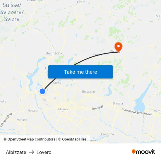 Albizzate to Lovero map