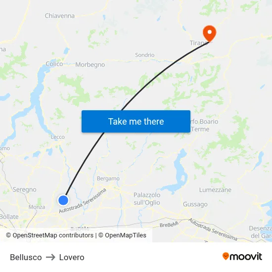 Bellusco to Lovero map
