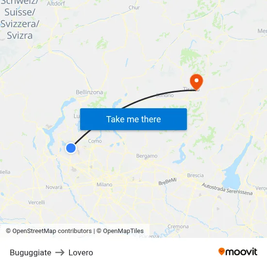 Buguggiate to Lovero map