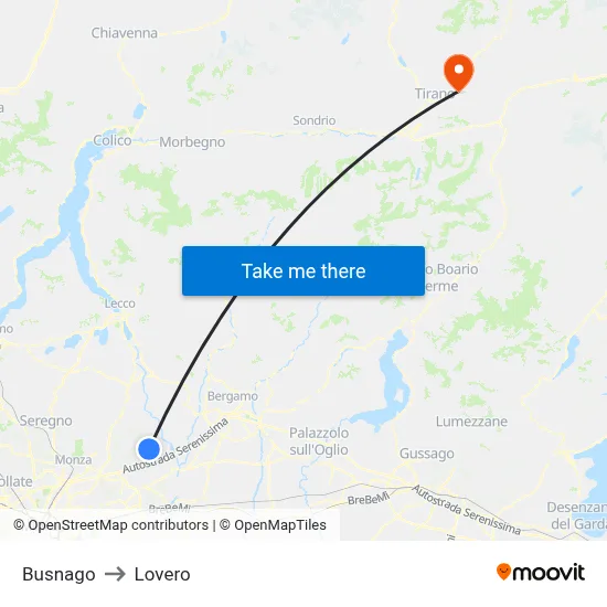 Busnago to Lovero map