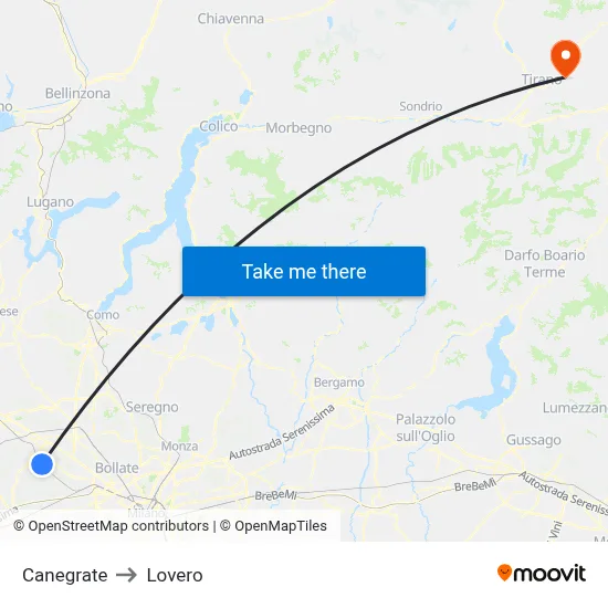 Canegrate to Lovero map