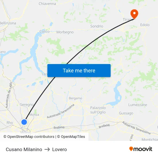 Cusano Milanino to Lovero map