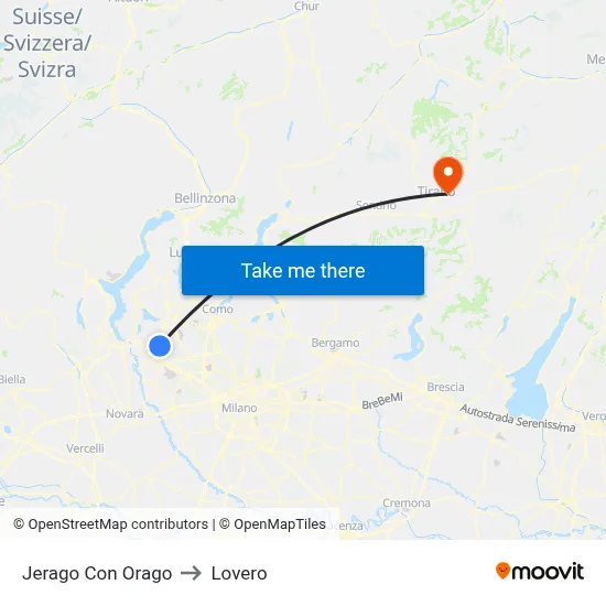 Jerago con Orago to Lovero map