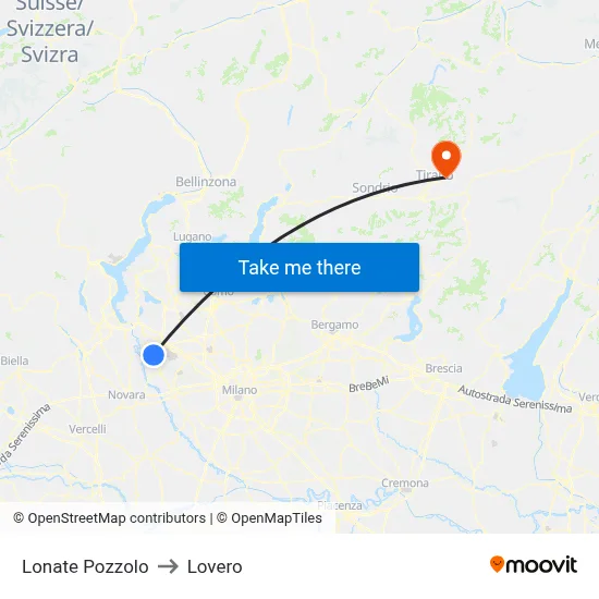 Lonate Pozzolo to Lovero map