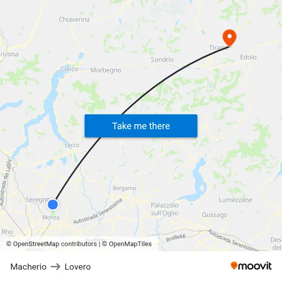 Macherio to Lovero map
