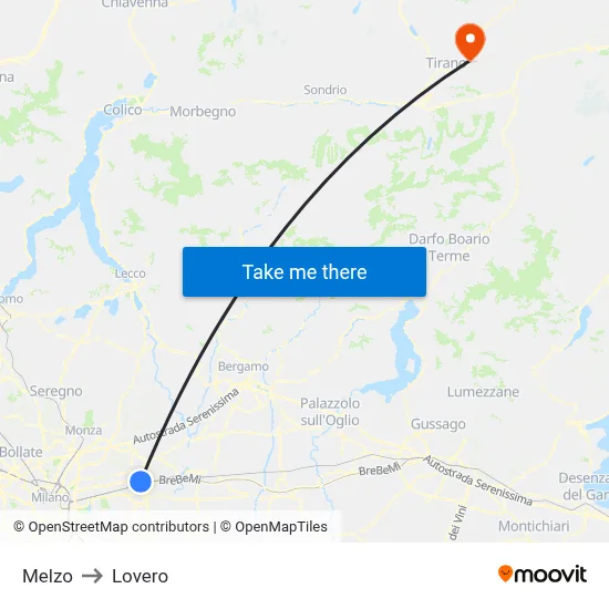 Melzo to Lovero map