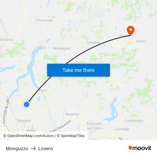 Monguzzo to Lovero map