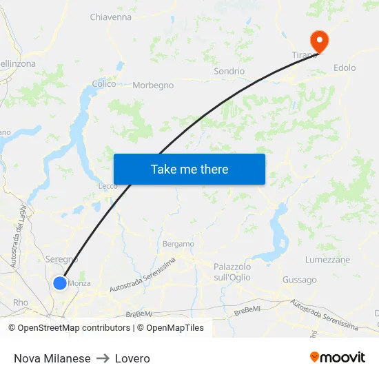 Nova Milanese to Lovero map